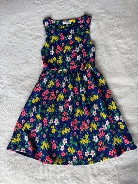 Monteau Navy Floral Sleeveless Mini Dress with Pink Yellow White Blooms